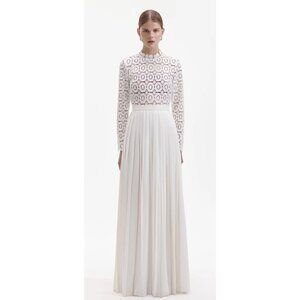 Self-Portrait Mock Neck White Long Dress Size 10